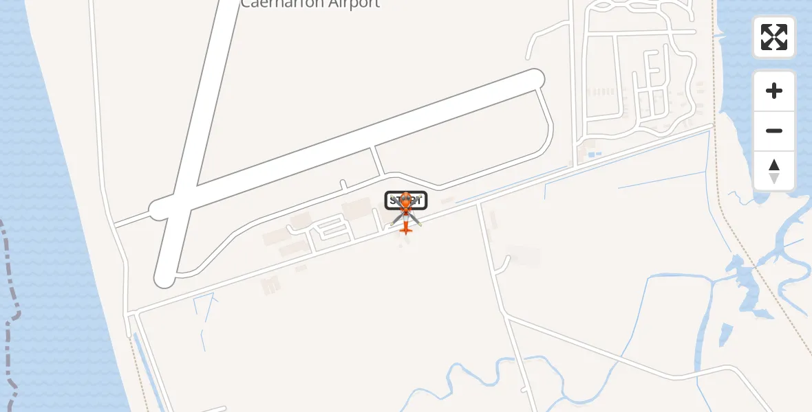 Flight path map showing Coastguard Helicopter route from Caernarfon Airport to Caernarfon Airport