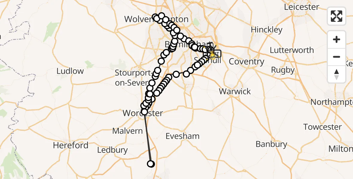 Flight route Police Helicopter Birmingham Airport - Birmingham Airport, 23 March 2026, 13:06