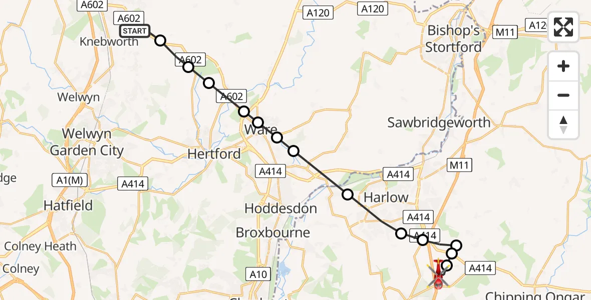 Routekaart van de vlucht: Air Ambulance Helicopter to North Weald Airfield