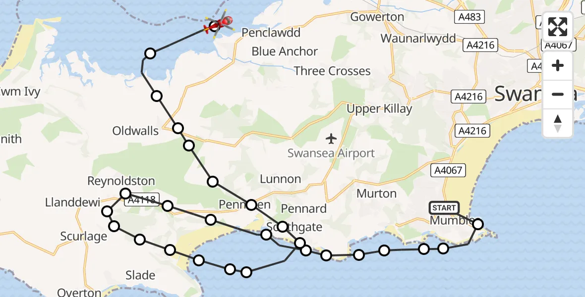 Routekaart van de vlucht: Air Ambulance Helicopter to Crofty