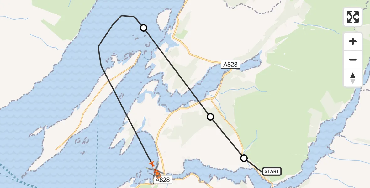 Flight path map showing Coastguard Helicopter route from Bonawe to North Connel