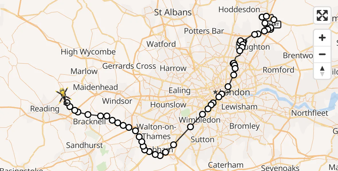 Flight path map showing Police Helicopter route from North Weald Airfield to Wargrave