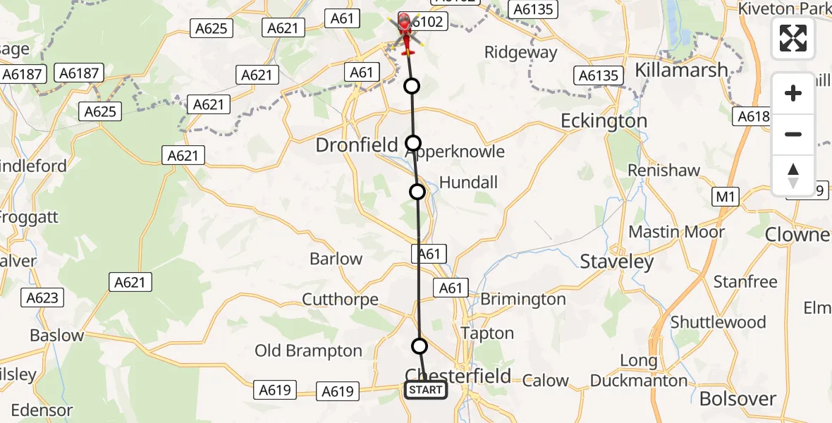 Routekaart van de vlucht: Air Ambulance Helicopter to Sheffield, Goytside Road