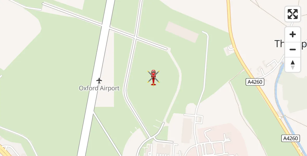 Flight path map showing Air Ambulance Helicopter route from London Oxford Airport to London Oxford Airport