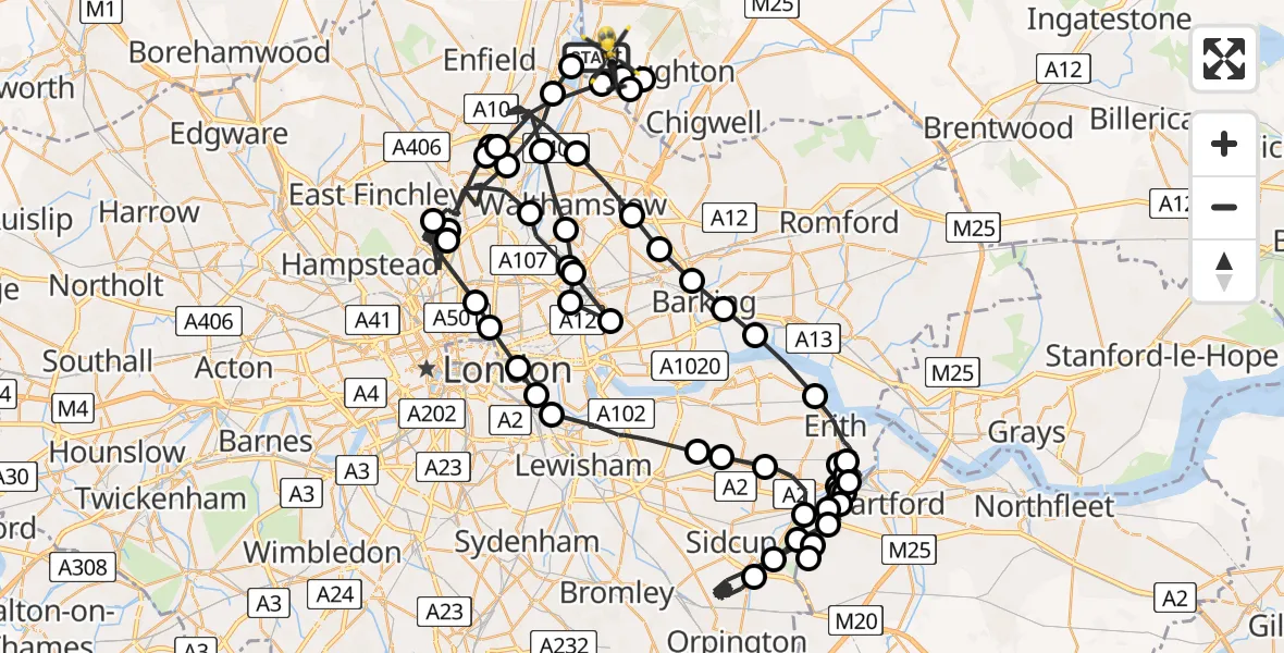 Flight path map showing Police Helicopter route from Sewardstonebury to Sewardstonebury