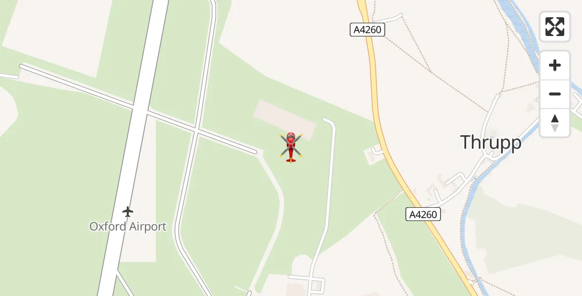 Flight path map showing Air Ambulance Helicopter route from London Oxford Airport to London Oxford Airport