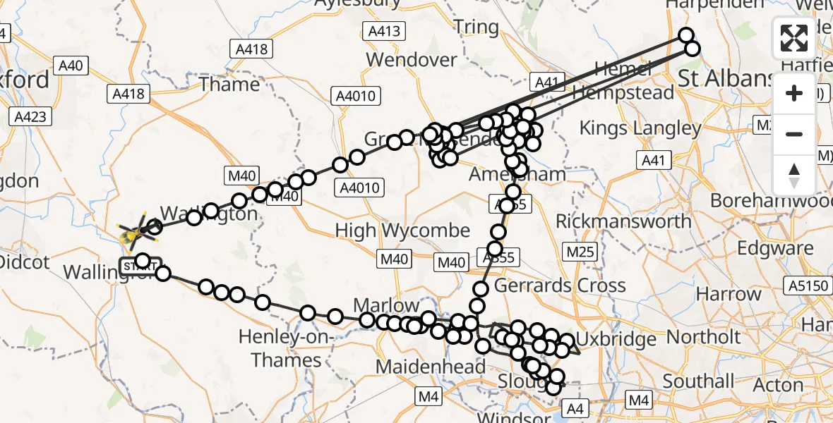 Flight path map showing Police Helicopter route from RAF Benson to Benson