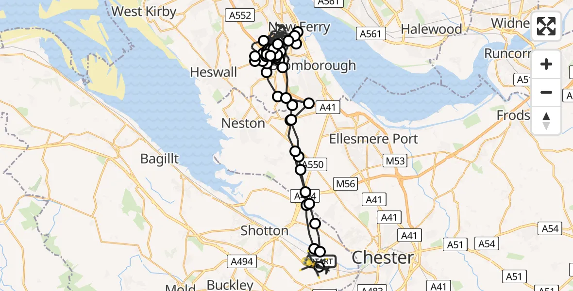 Flight path map showing Police Helicopter route from Hawarden Airport to Hawarden Airport