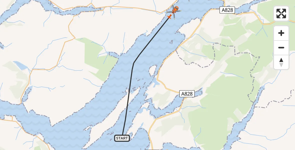 Flight path map showing Coastguard Helicopter route from Inner Seas to Inner Seas