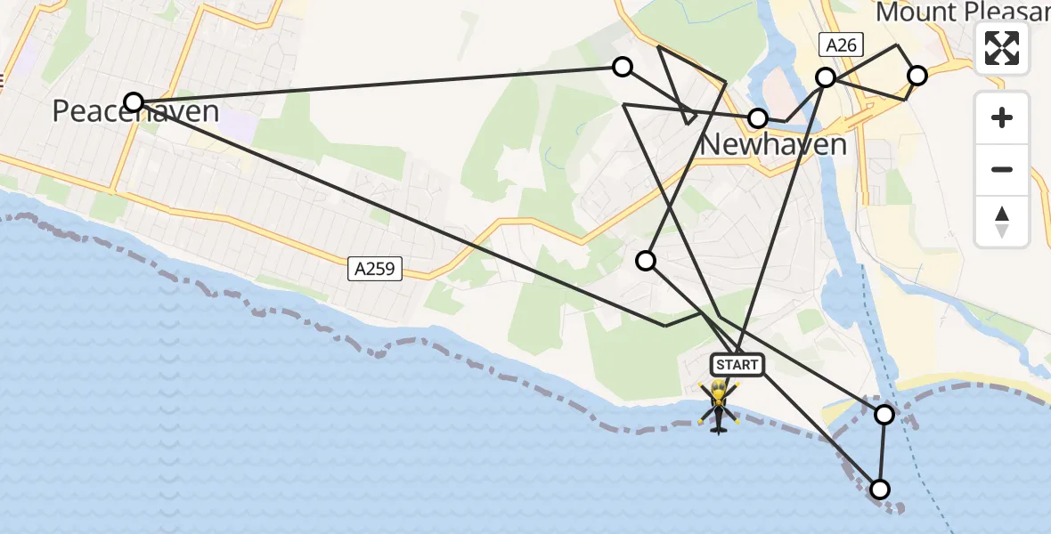 Flight path map showing Police Helicopter route from Newhaven to Newhaven