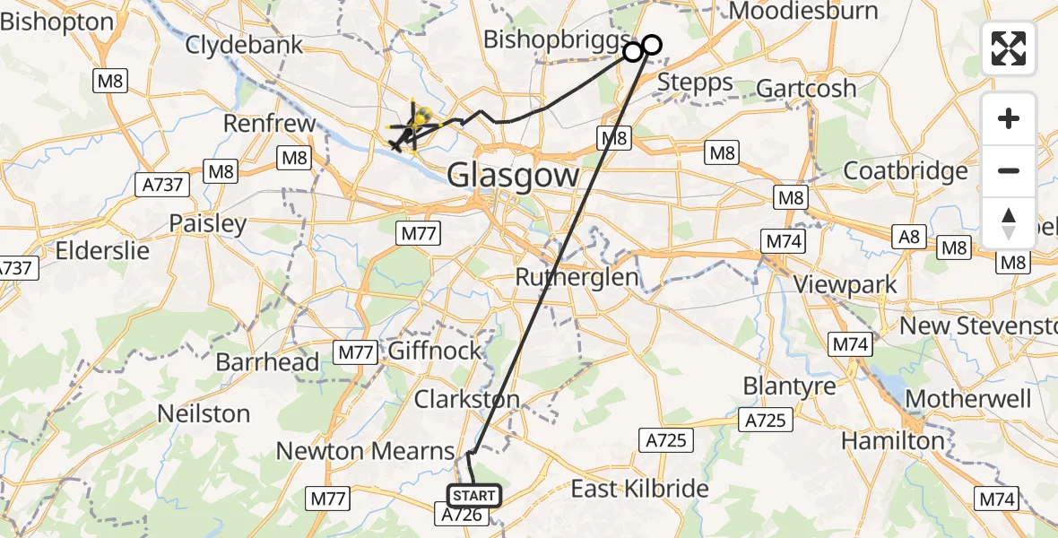 Routekaart van de vlucht: Police Helicopter to Glasgow, Partickhill Avenue