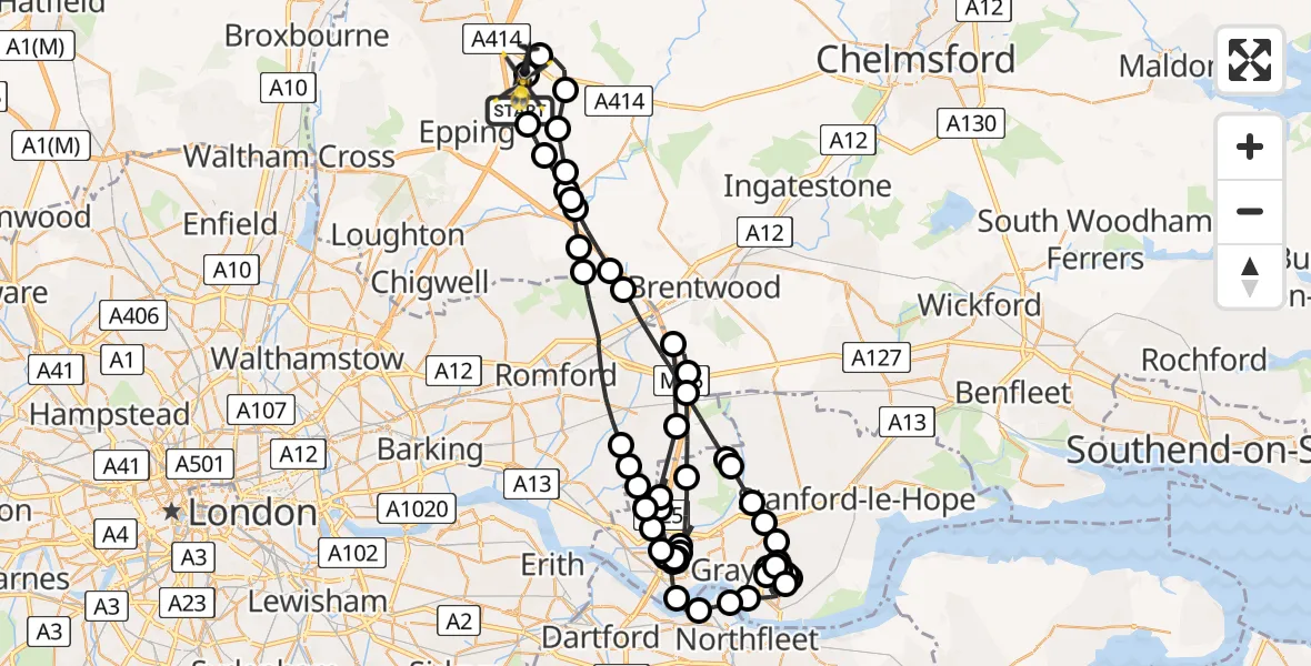 Flight path map showing Police Helicopter route from North Weald Airfield to North Weald Airfield