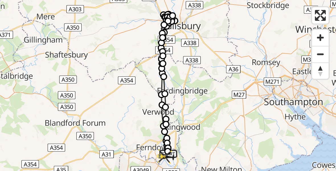Flight path map showing Police Helicopter route from Bournemouth Airport to Bournemouth Airport