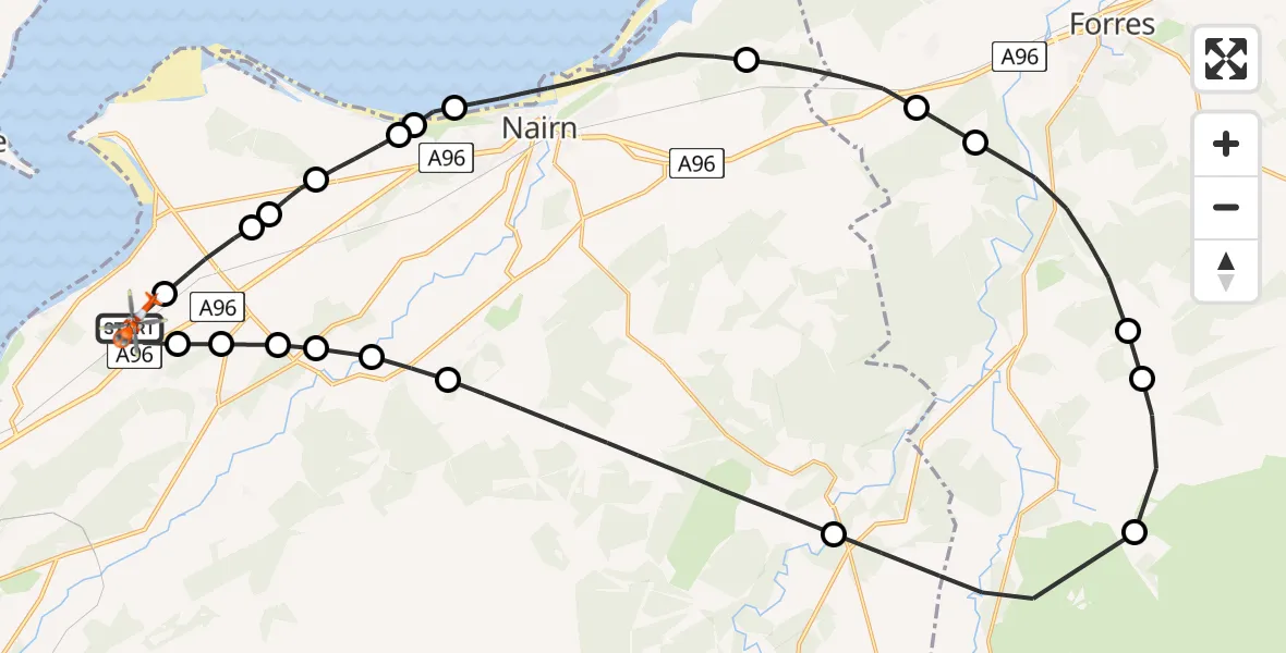 Flight path map showing Coastguard Helicopter route from Inverness Airport to Inverness Airport