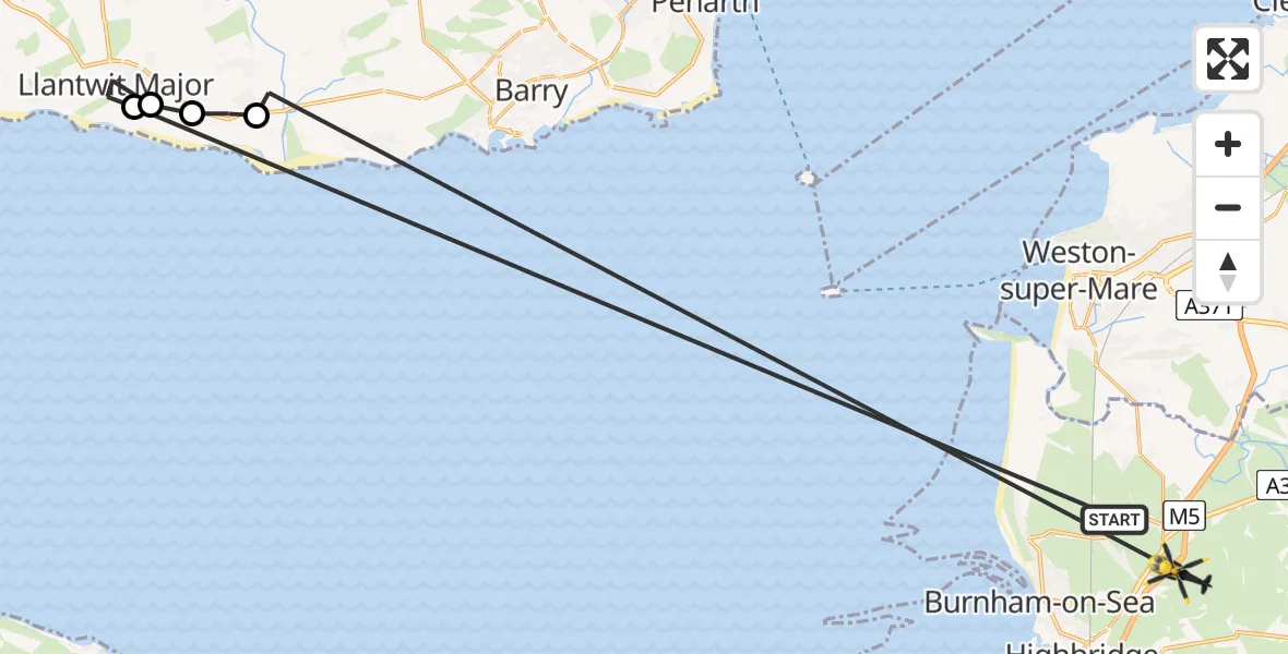 Routekaart van de vlucht: Police Helicopter to Rooksbridge, M5