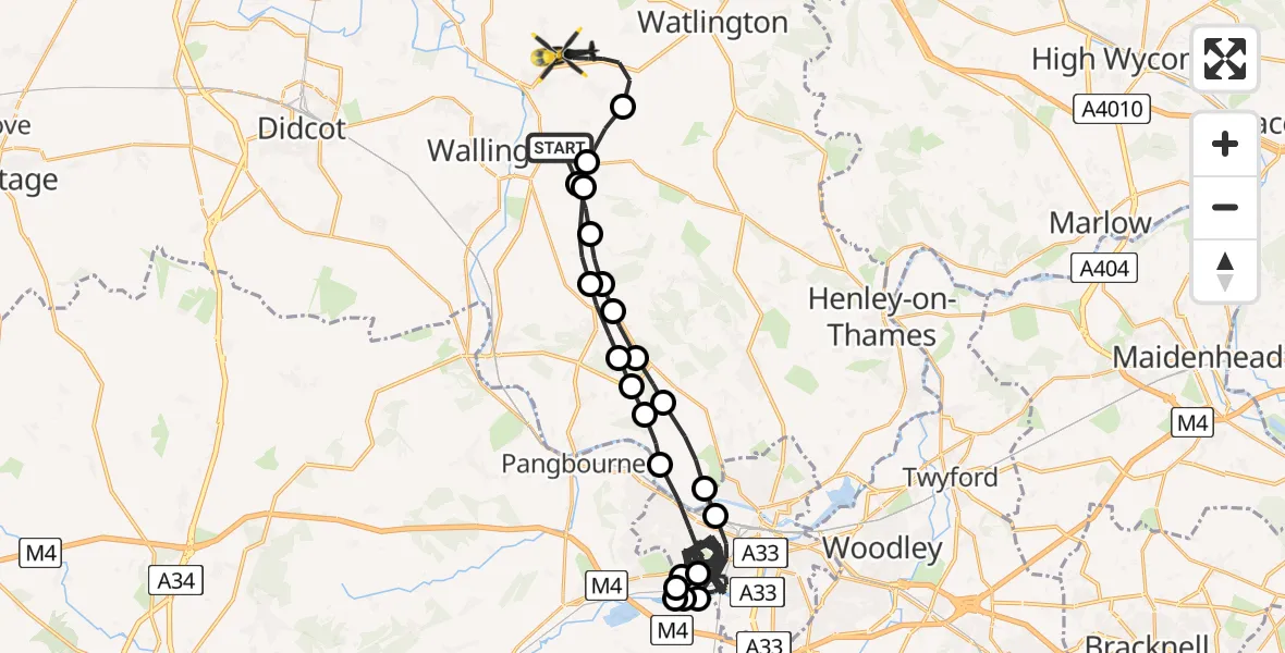 Flight path map showing Police Helicopter route from Crowmarsh Gifford to Ewelme
