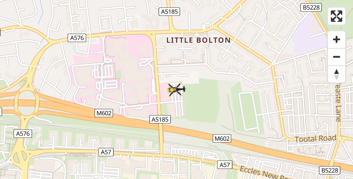 Flight path map showing Police Helicopter route from Eccles to Eccles