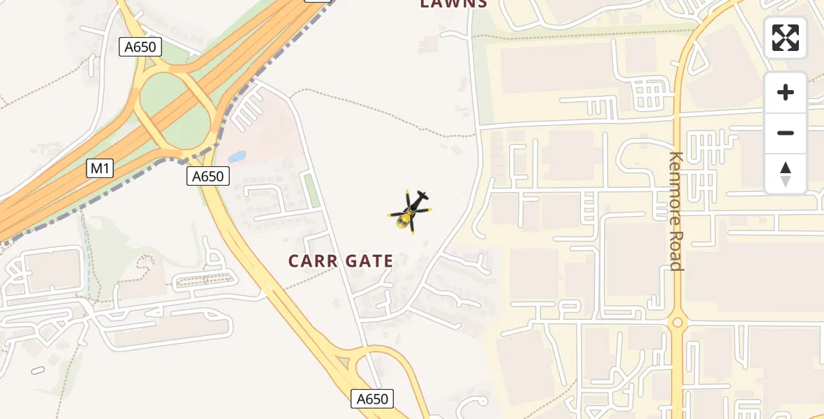 Flight path map showing Police Helicopter route from Wakefield to Wakefield