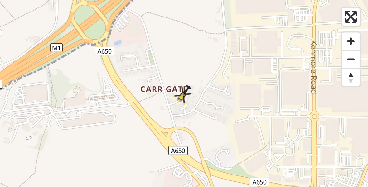 Flight path map showing Police Helicopter route from Wakefield to Wakefield