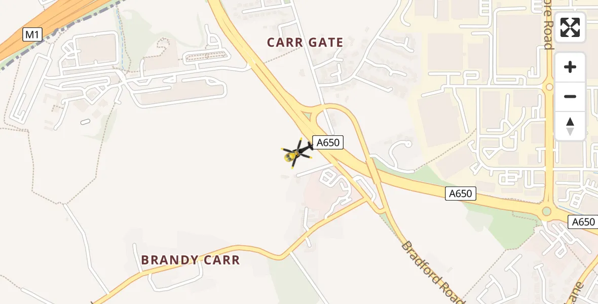 Flight path map showing Police Helicopter route from Wrenthorpe to Wrenthorpe