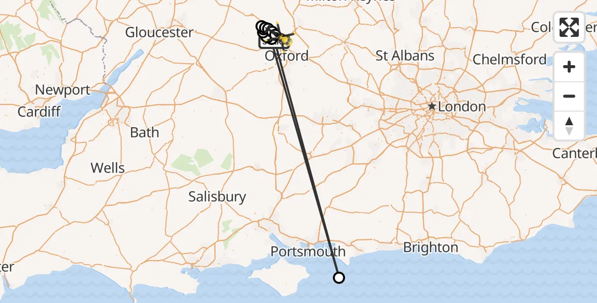 Flight path map showing Police Helicopter route from Bladon to Shipton-on-Cherwell