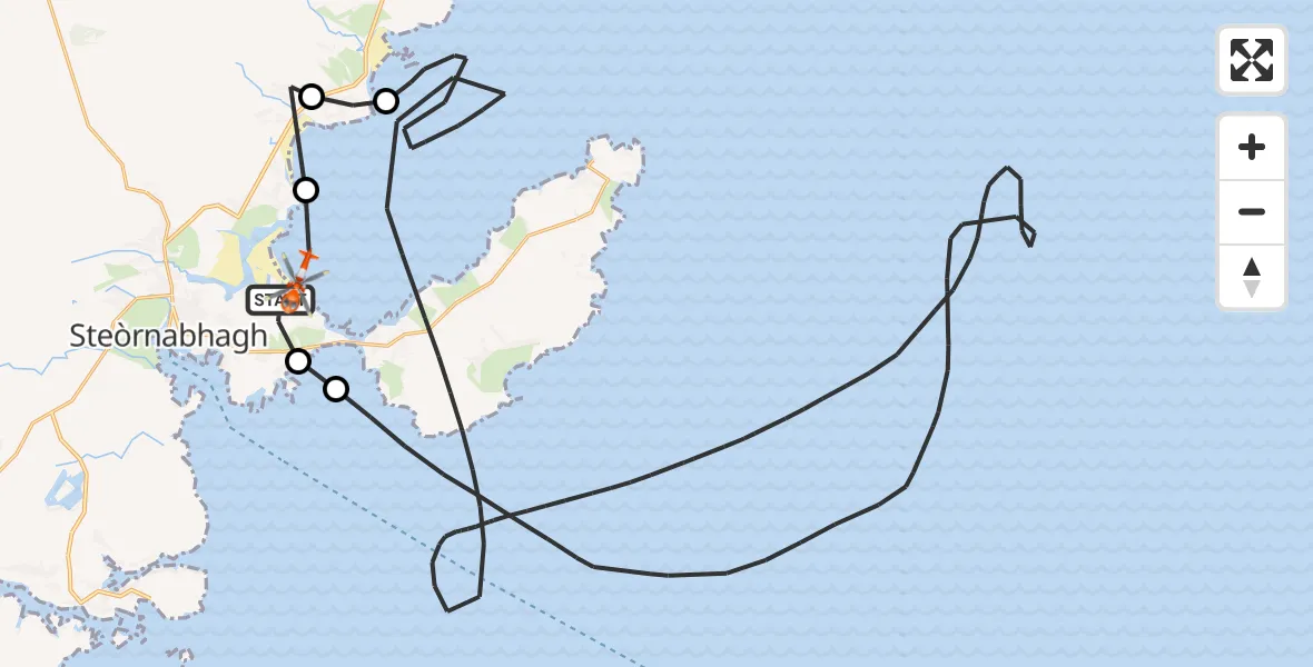 Flight path map showing Coastguard Helicopter route from Stornoway Airport to Mealabost