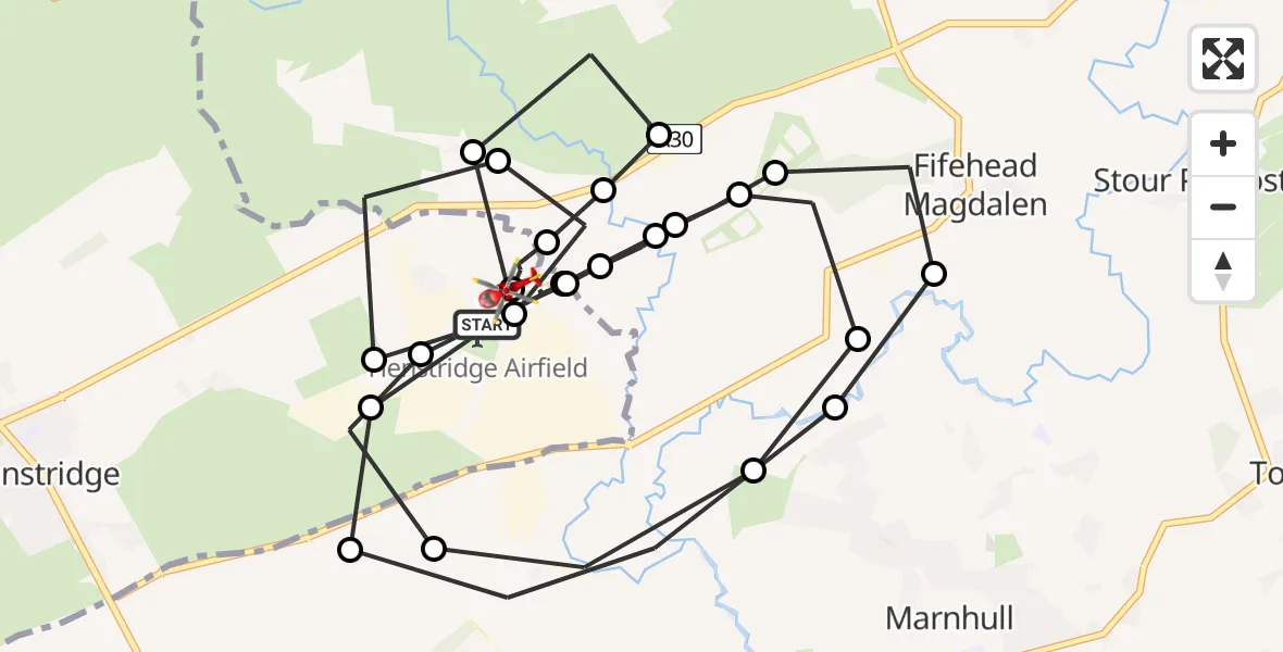 Routekaart van de vlucht: Air Ambulance Helicopter to Henstridge Airfield