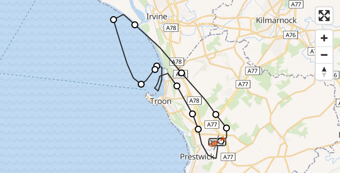 Routekaart van de vlucht: Coastguard Helicopter to Glasgow Prestwick Airport