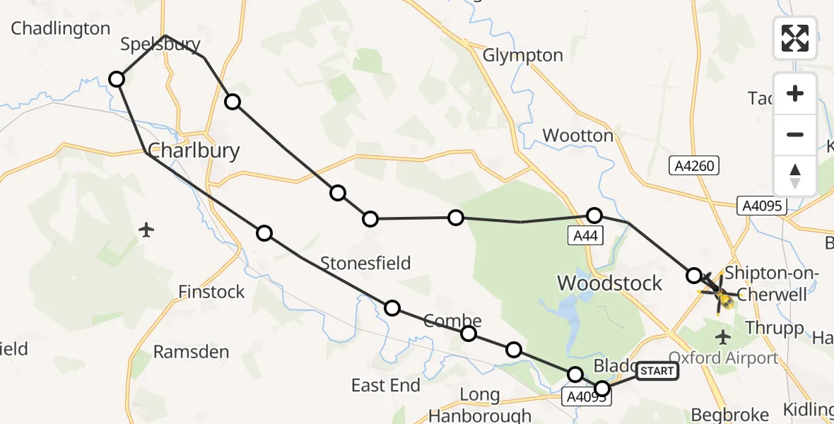 Flight path map showing Police Helicopter route from Kidlington to Kidlington