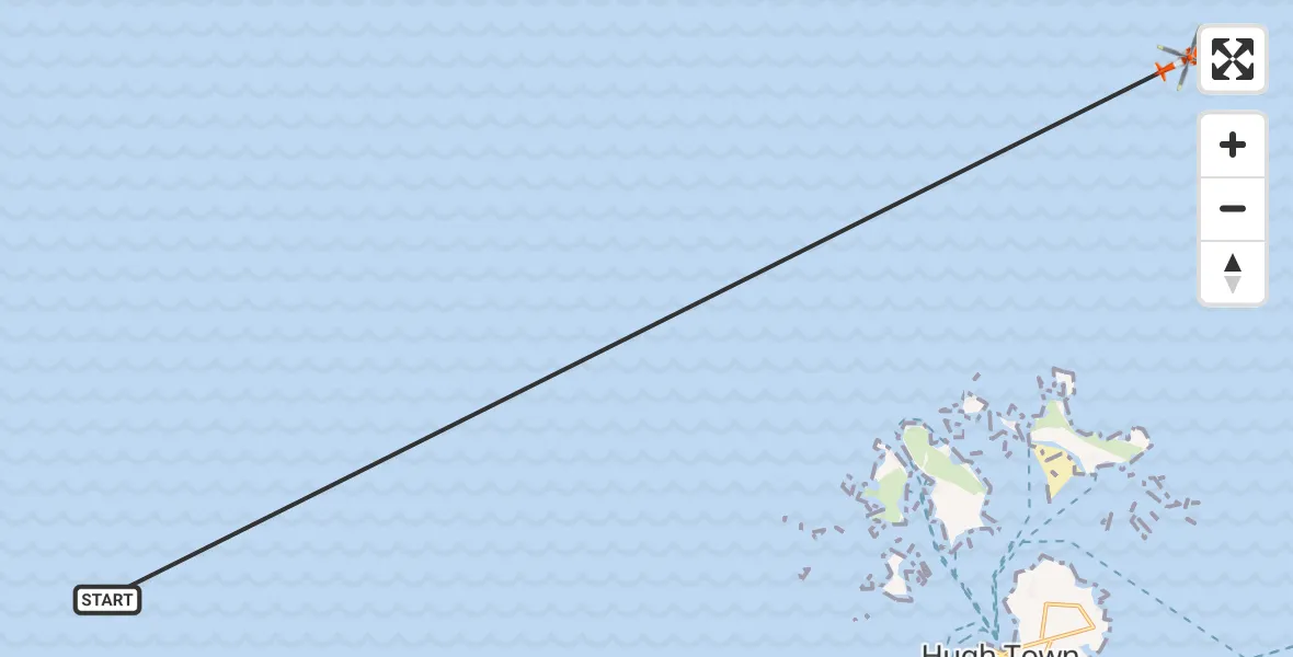 Flight path map showing Coastguard Helicopter route from North Atlantic Ocean to North Atlantic Ocean