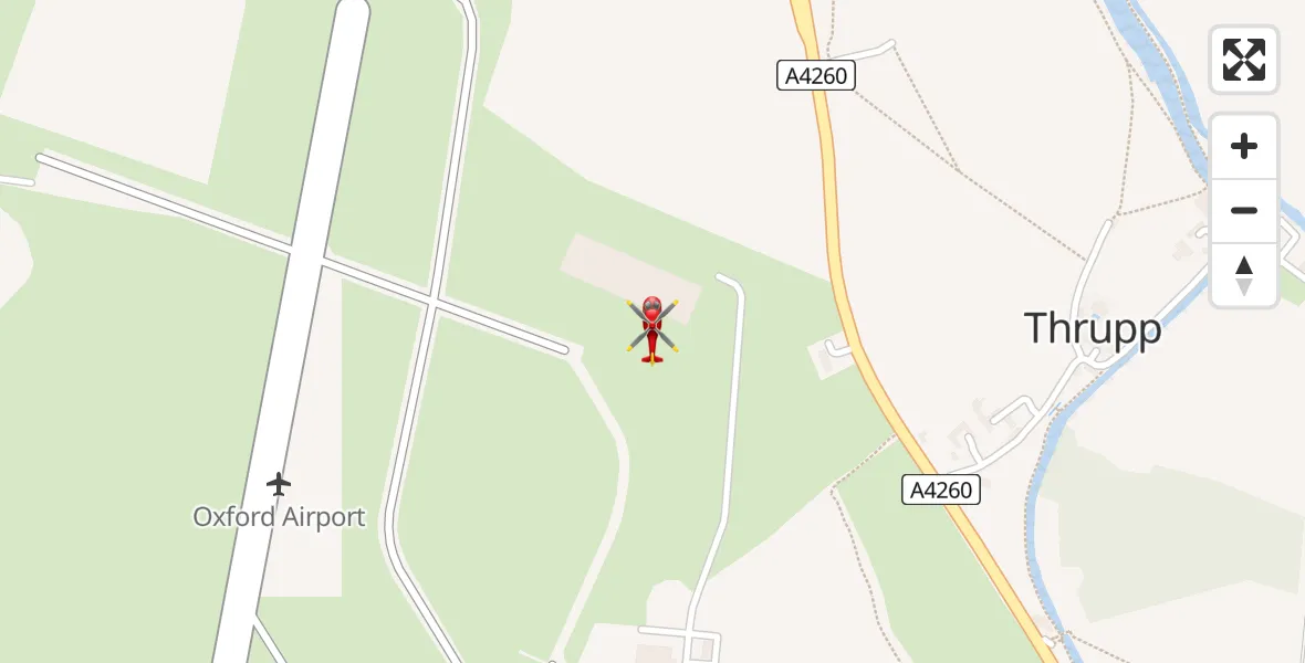 Flight path map showing Air Ambulance Helicopter route from London Oxford Airport to London Oxford Airport
