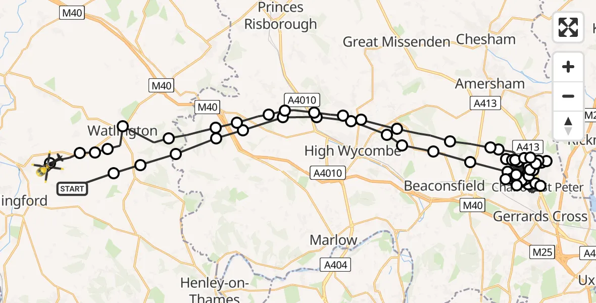 Flight path map showing Police Helicopter route from Ewelme to RAF Benson