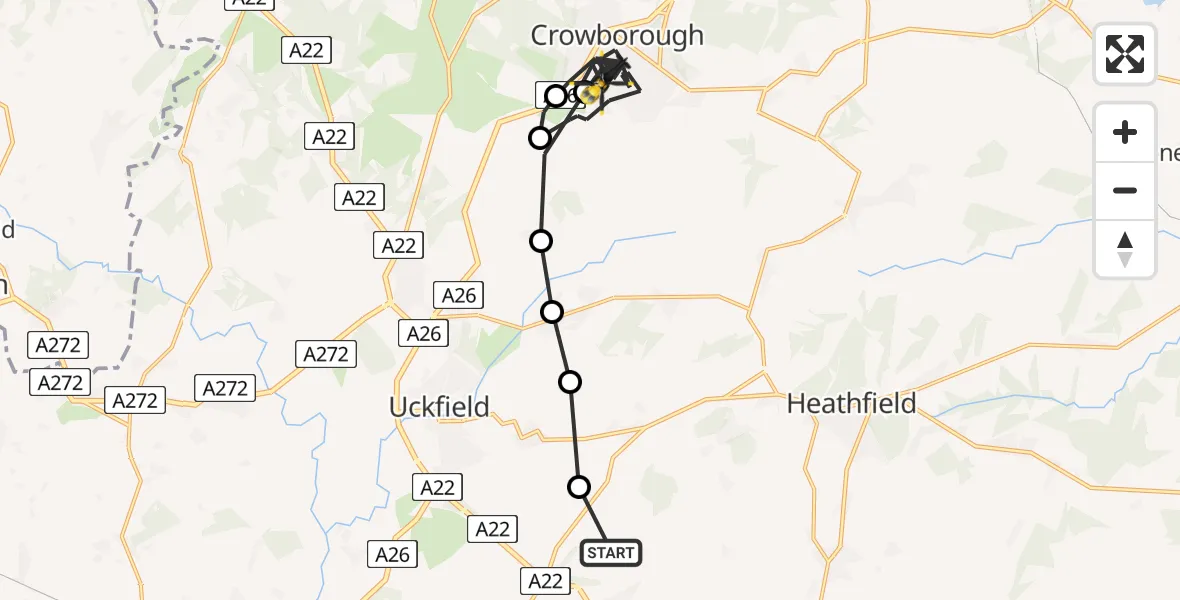 Flight path map showing Police Helicopter route from East Hoathly to Crowborough