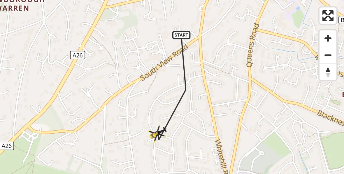 Flight path map showing Police Helicopter route from Crowborough to Crowborough
