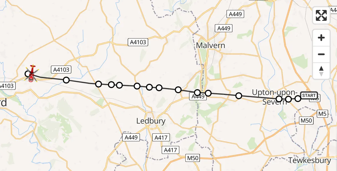 Routekaart van de vlucht: Air Ambulance Helicopter to Withington Marsh