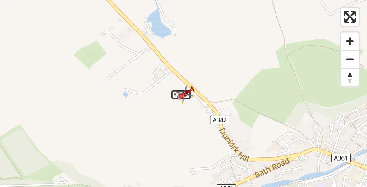 Flight path map showing Air Ambulance Helicopter route from Devizes to Devizes