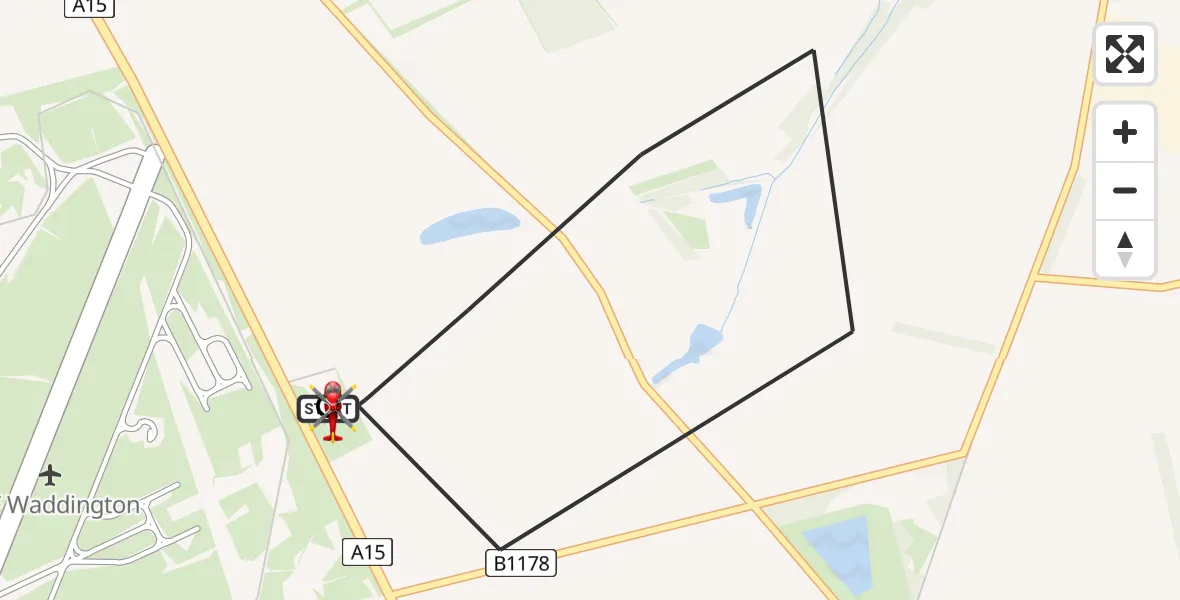Flight path map showing Air Ambulance Helicopter route from RAF Waddington to North Kesteven