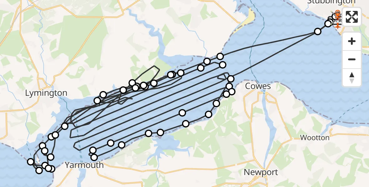 Flight path map showing Coastguard Helicopter route from Solent Airport to Solent Airport