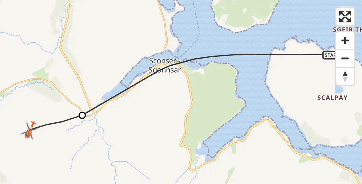 Flight path map showing Coastguard Helicopter route from Inner Seas to Sligachan - Sligeachan