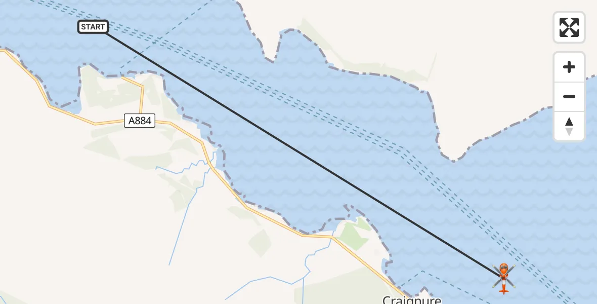 Flight path map showing Coastguard Helicopter route from Inner Seas to Inner Seas