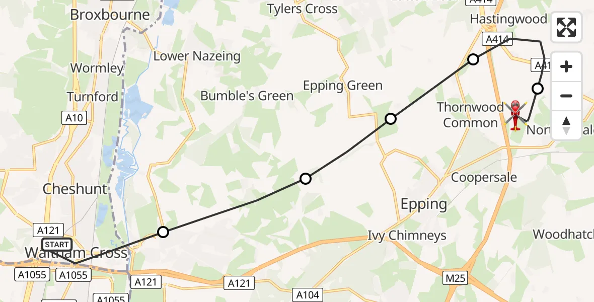 Routekaart van de vlucht: Air Ambulance Helicopter to North Weald Airfield