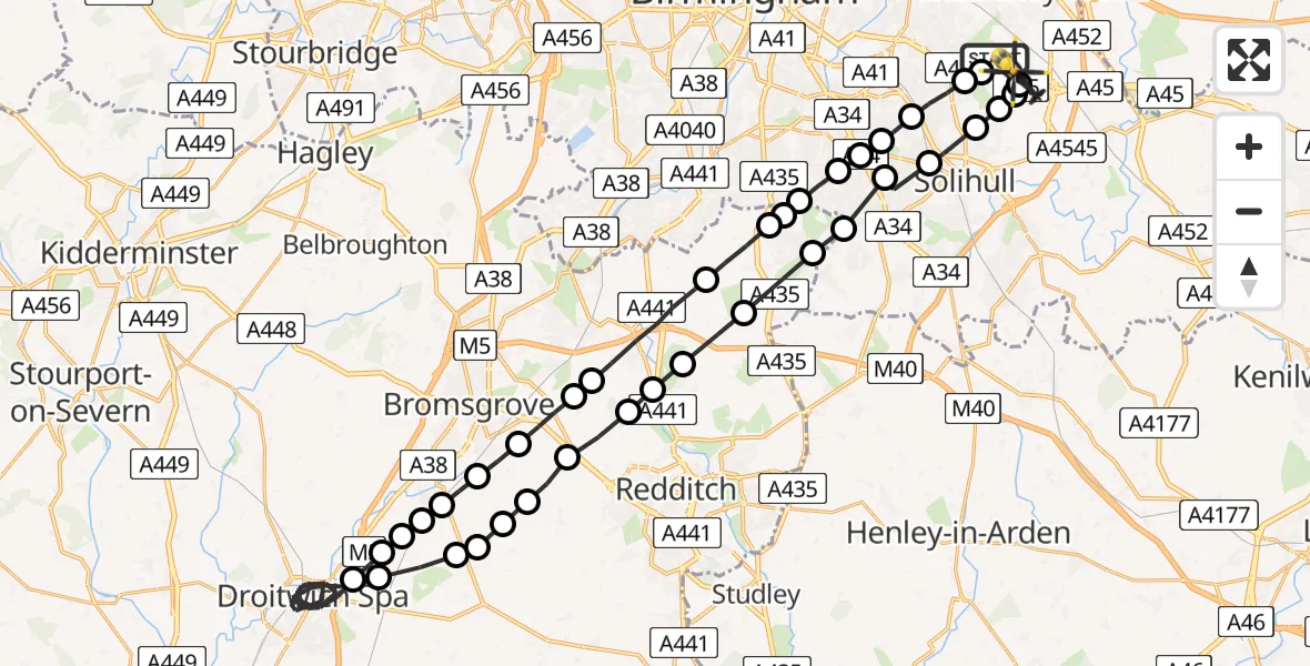 Flight route Police Helicopter Birmingham Airport - Birmingham Airport, 24 March 2026, 22:22