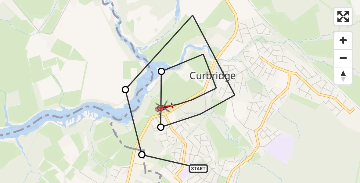 Flight path map showing Air Ambulance Helicopter route from Whiteley to Curbridge
