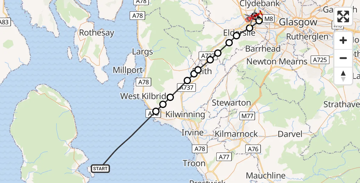 Routekaart van de vlucht: Air Ambulance Helicopter to Glasgow Airport