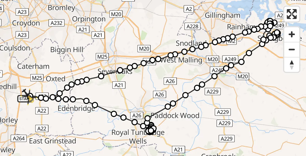 Routekaart van de vlucht: Police Helicopter to Tandridge