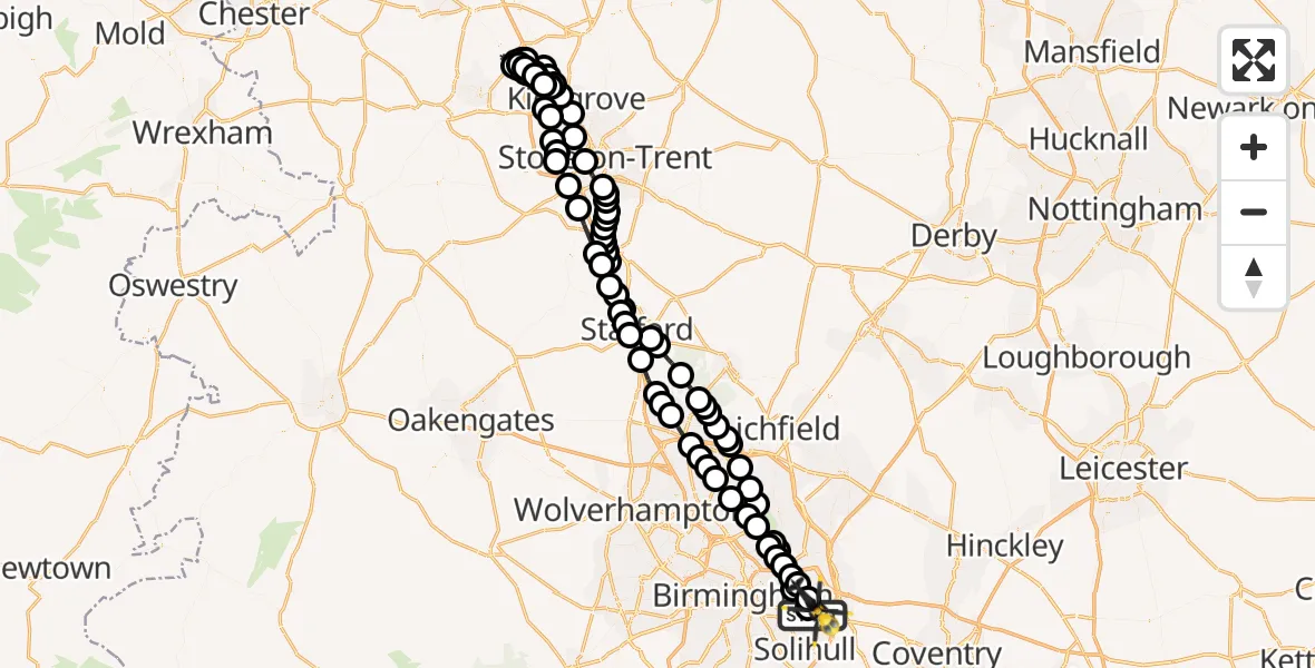 Flight route Police Helicopter Birmingham Airport - Birmingham Airport, 25 March 2026, 03:46