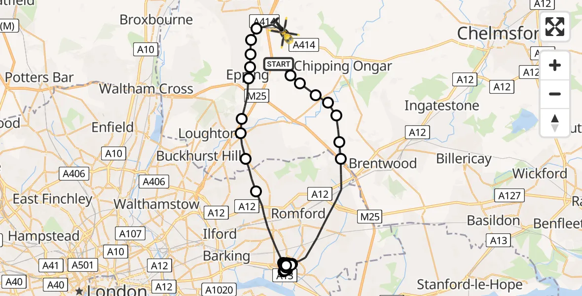 Routekaart van de vlucht: Police Helicopter to North Weald Bassett