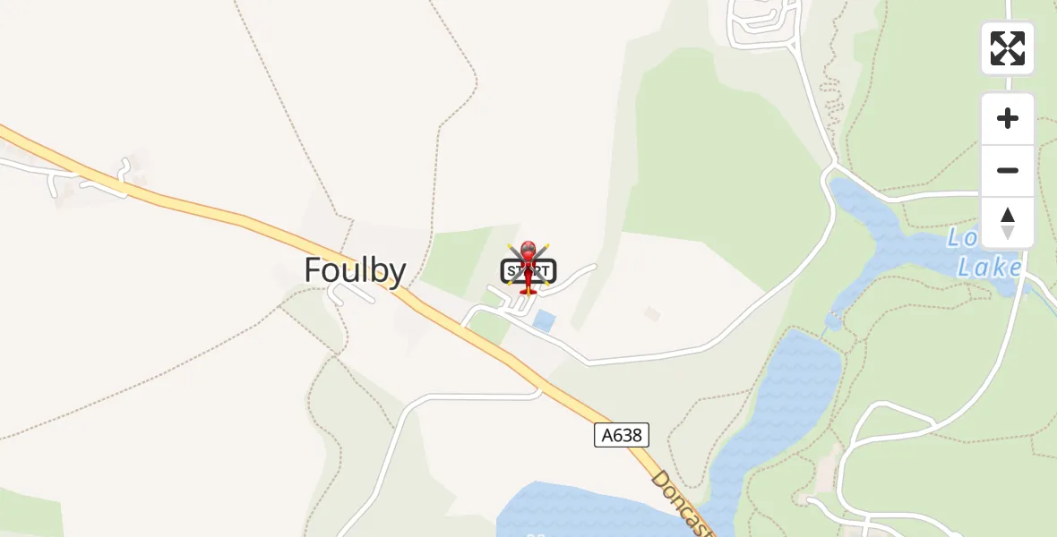 Flight path map showing Air Ambulance Helicopter route from YAA Nostell Helicopter Port to YAA Nostell Helicopter Port