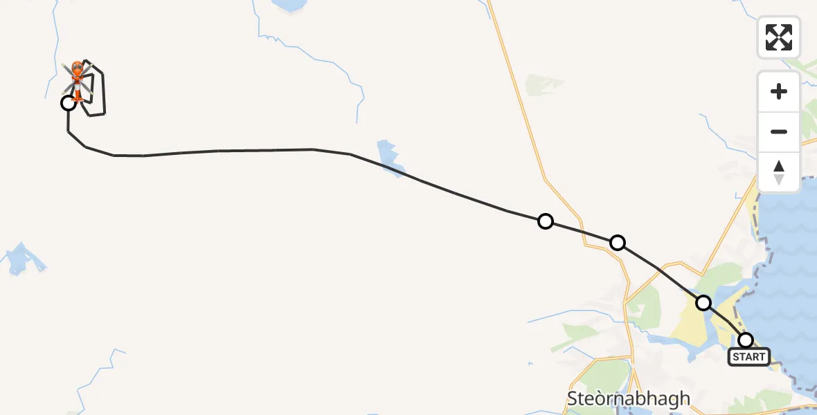 Flight path map showing Coastguard Helicopter route from Stornoway Airport to Siabost