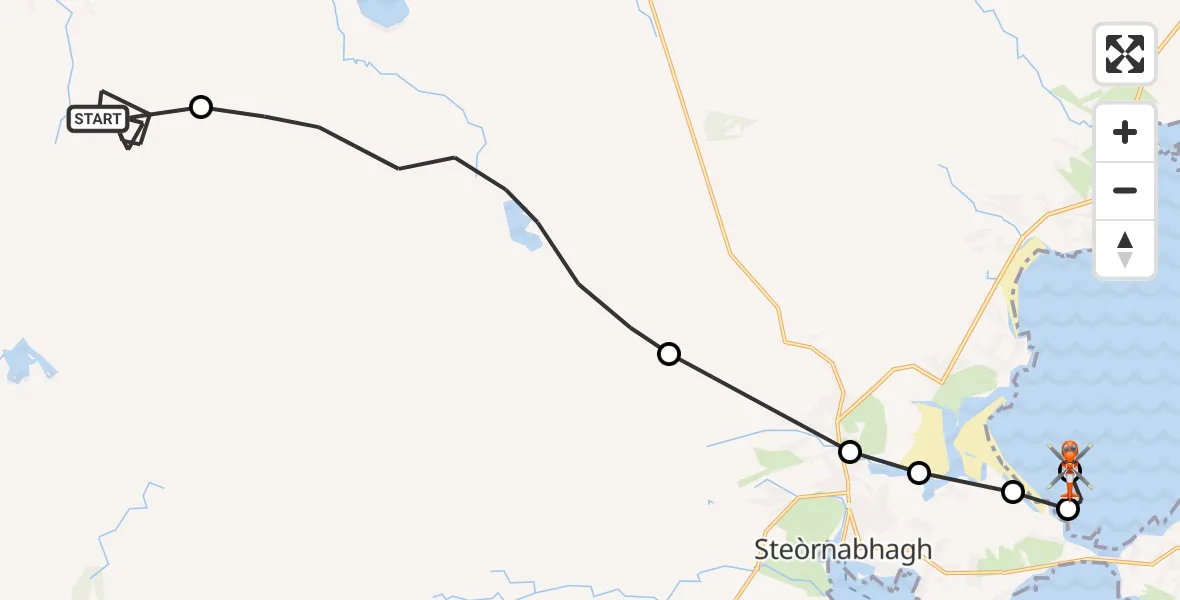 Flight path map showing Coastguard Helicopter route from Siabost to Mealabost